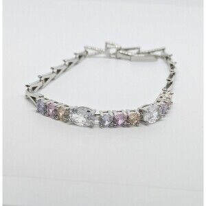 Women's White Gold-Filled Brass 7in. Multicolor VVS CZ Half-line Tennis Bracelet